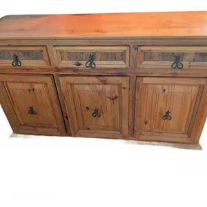 Knotty Pine Sideboard with Three Drawers and Three Cabinet Doors
