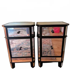 Mirrored Nightstands with Black Wood Trim