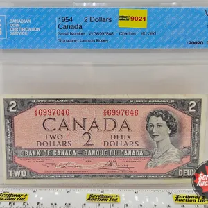 Canada $2 Bill 1954 : Lawson/Bouey #VG6997646 (CCCS Cert : VF-20 : Very-Fine : Short Run)