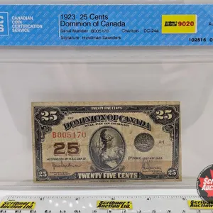 Dominion of Canada 1923 Twenty Five Cent "Shinplaster" : Hyndman/Saunders #B005170 (CCCS Cert : F-15