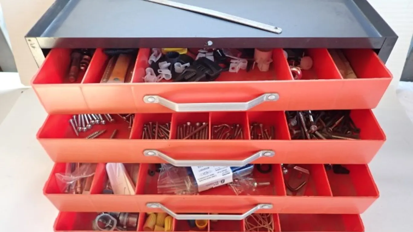 Multiple Drawer Parts Cabinet With Contents