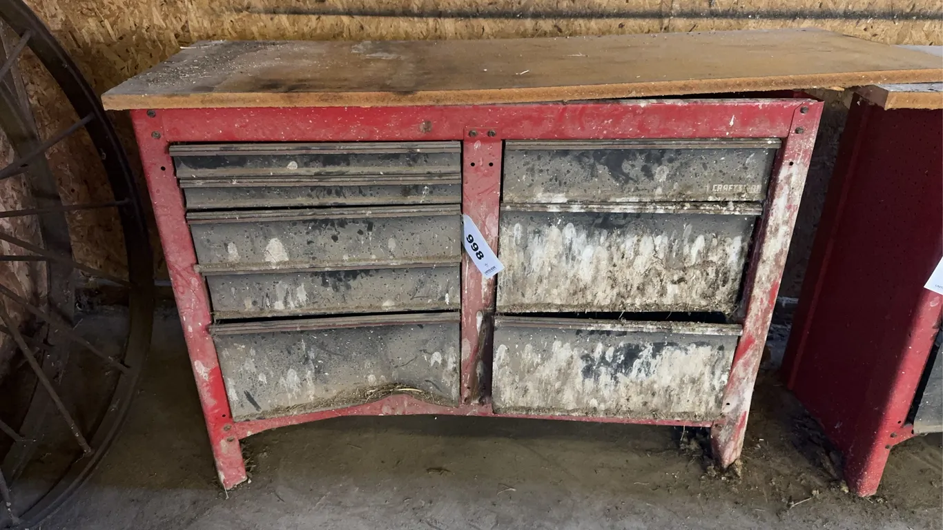 Craftsman 43” x 18” Steel Cabinet w/ Contents - Draws and Legs Bent