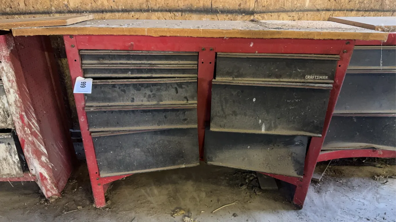 Craftsman 43” x 18” Steel Cabinet w/ Contents - Draws and Legs Bent