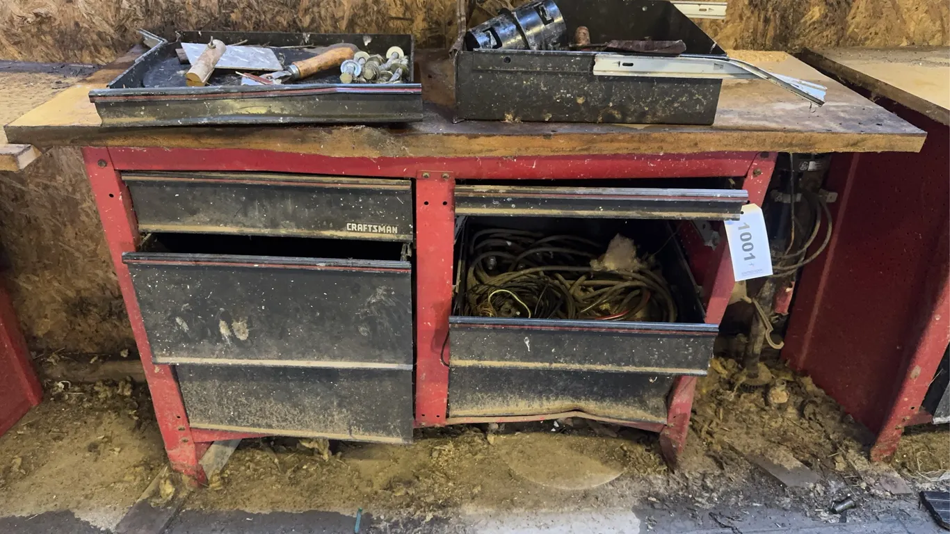 Craftsman 43” x 18” Steel Cabinet w/ Contents - Draws and Legs Bent