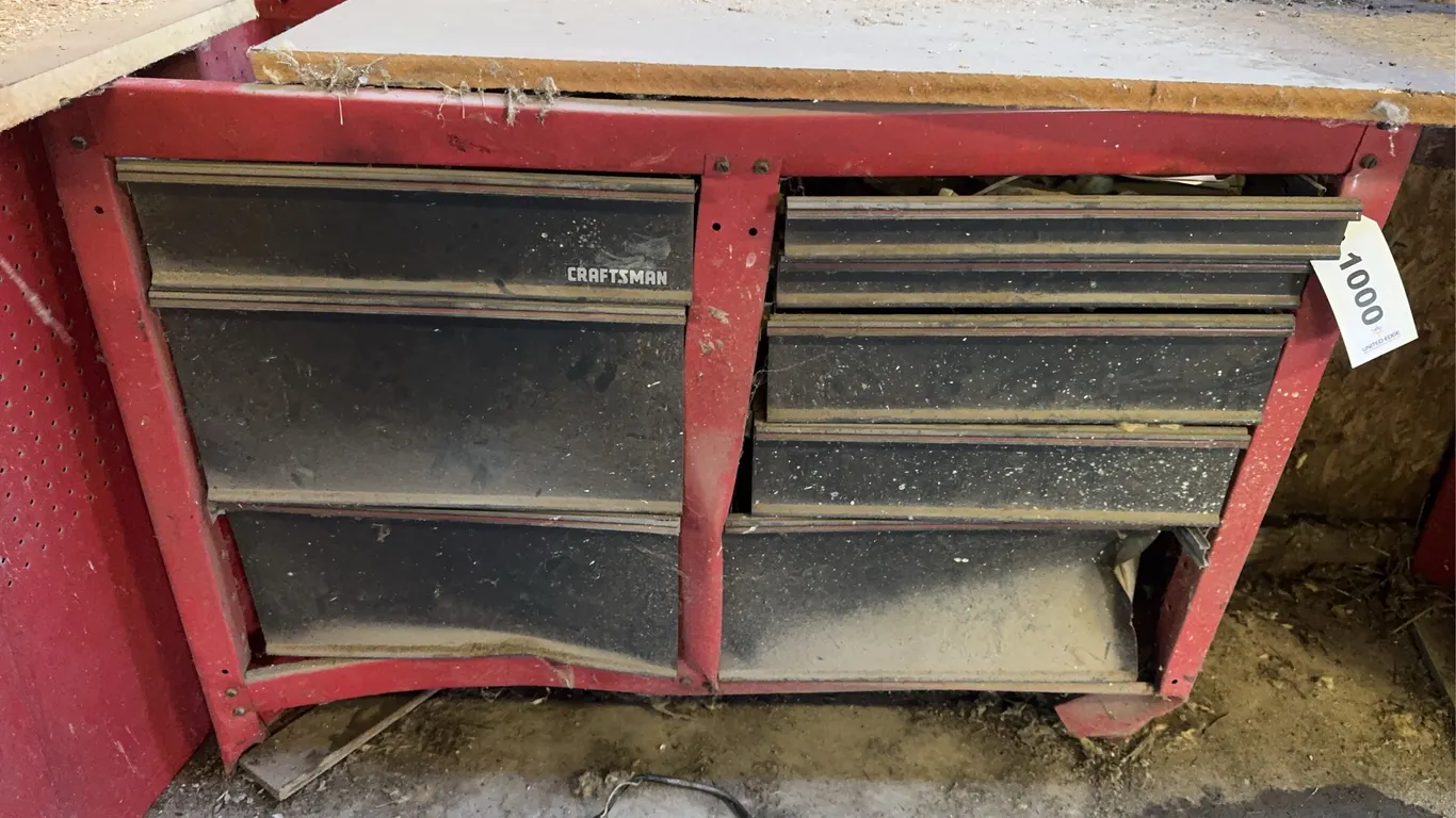 Craftsman 43” x 18” Steel Cabinet w/ Contents - Draws and Legs Bent