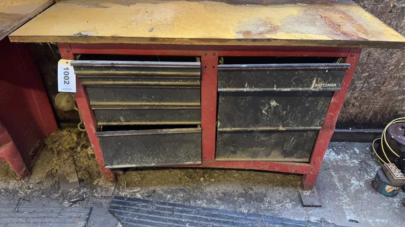 Craftsman 43” x 18” Steel Cabinet w/ Contents - Draws and Legs Bent