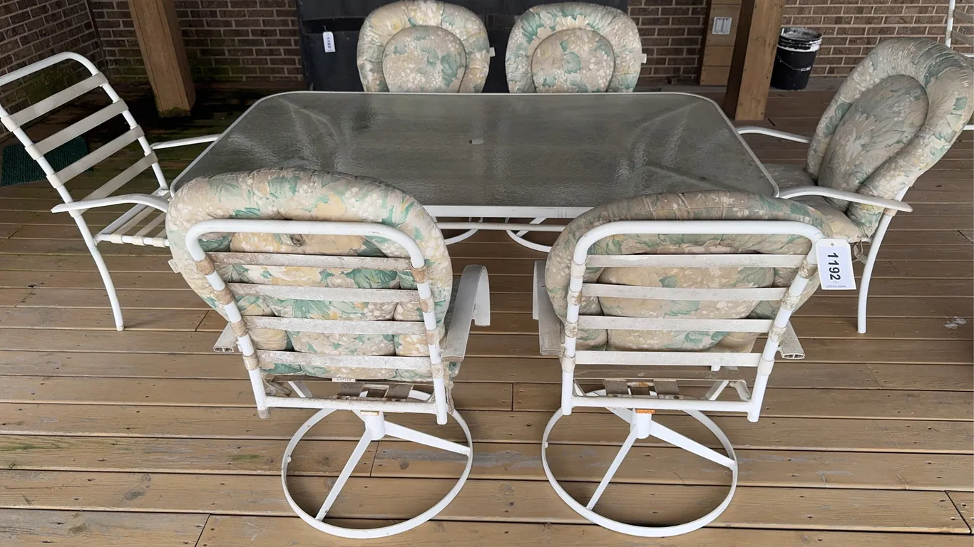 Patio Table and 7 Chairs. Table is 72”x42” wide
