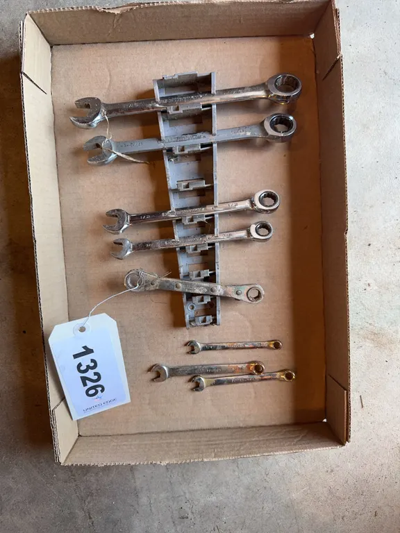 Standard Gear Wrenches 7/16”, 1/2”, 5/8”, 11/16” and Misc Small End Wrenches