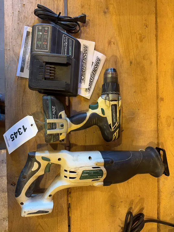 Masterforce 20volt Reciprocating Saw and Drill. 1 Battery and Charger