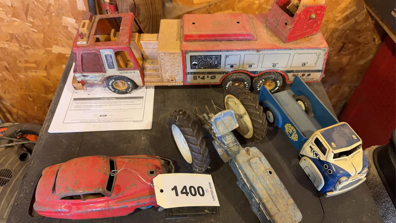 Toy Firetruck, Tractor, Car, Ice Truck