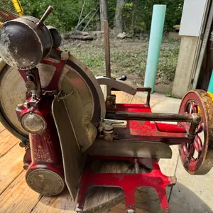 Antique Hand Crank Flywheel Meat Slicer by U.S. Slicing Machine Co La Porte, Indiana