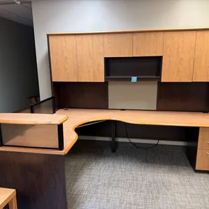 9ft x 6ft CWI (Creative Wood Interiors) U-Shaped Executive Workstation with Overhead Cabinets & Curved Return, Saskatchewan Made – Circa 2006
