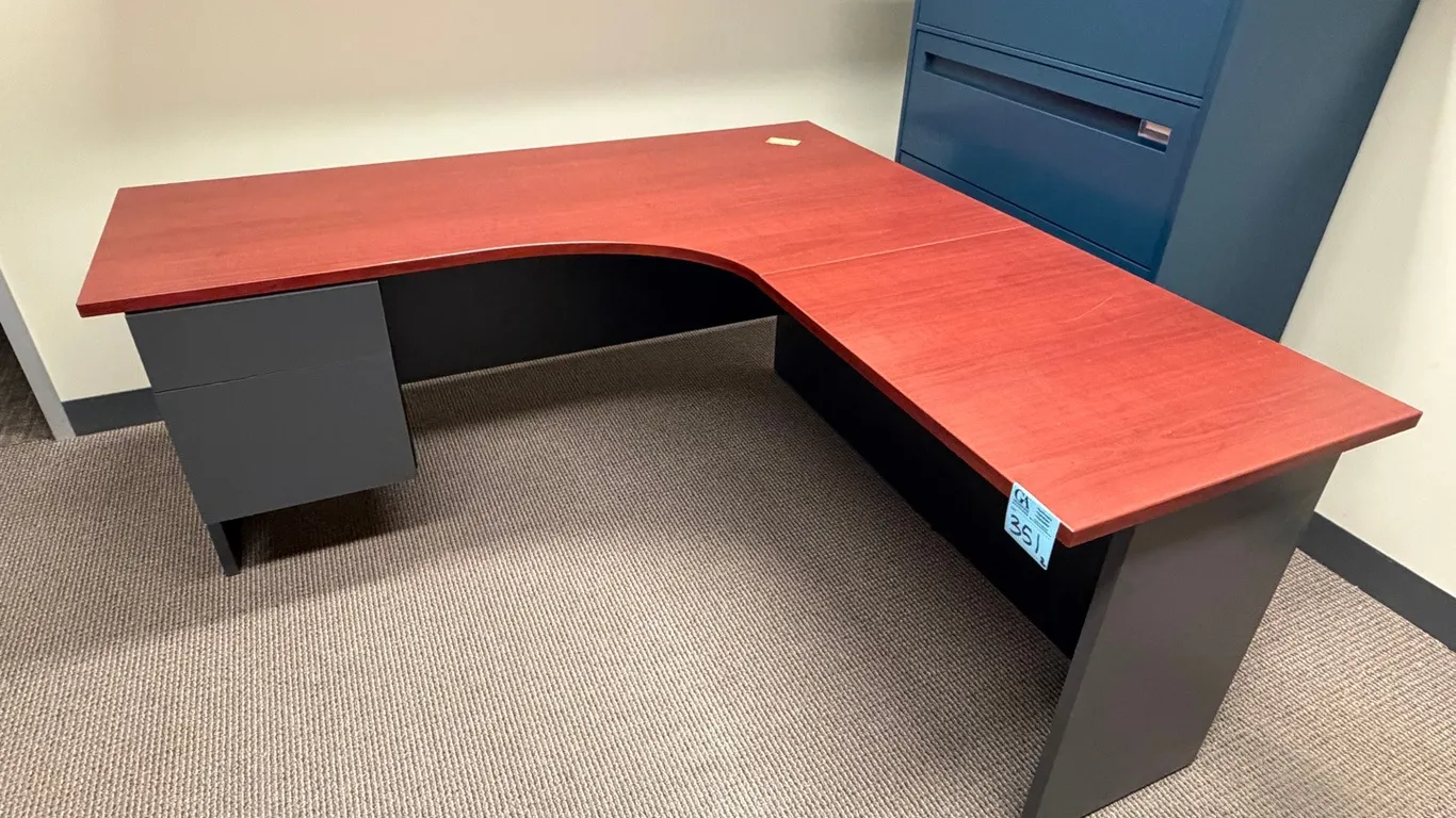 Heartwood 325-66CMU L-Shaped Executive Office Desk – Cherry/Storm Grey. 5’6” x 5’6”