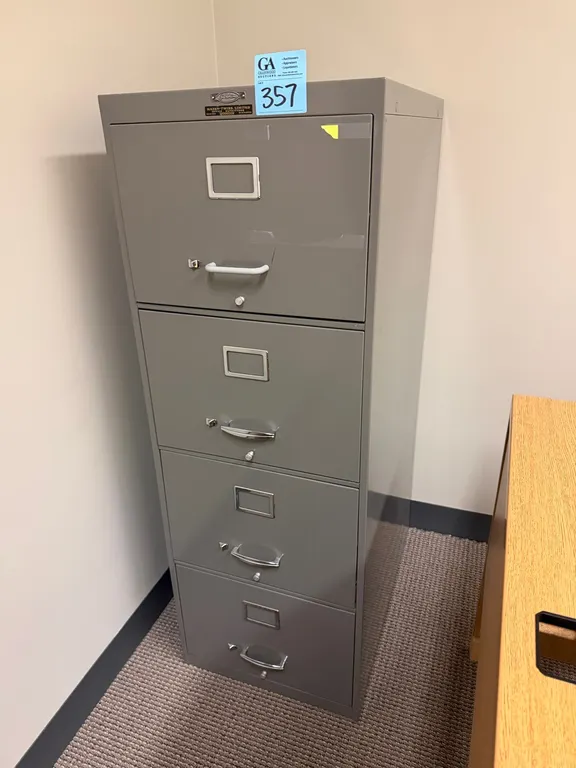 Vintage Sunshine 4-Drawer Steel Filing Cabinet – Hazen-Twiss Ltd., Saskatoon. 18” wide x 4’3” tall x 2’4” deep