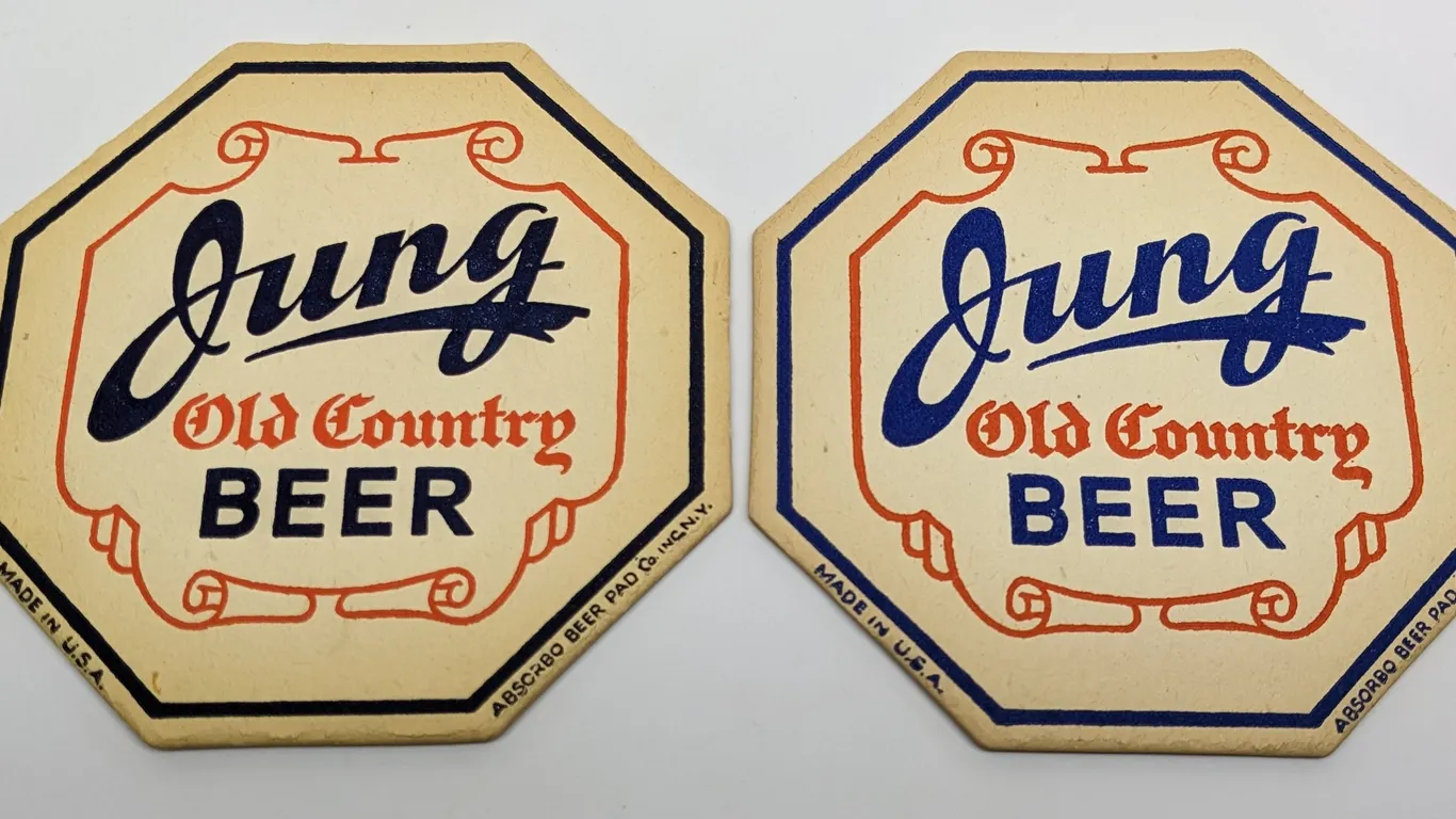 2- JUNG OLD COUNTRY BEER COASTERS RANDOM LAKE WISCONSIN (ABSORBO)