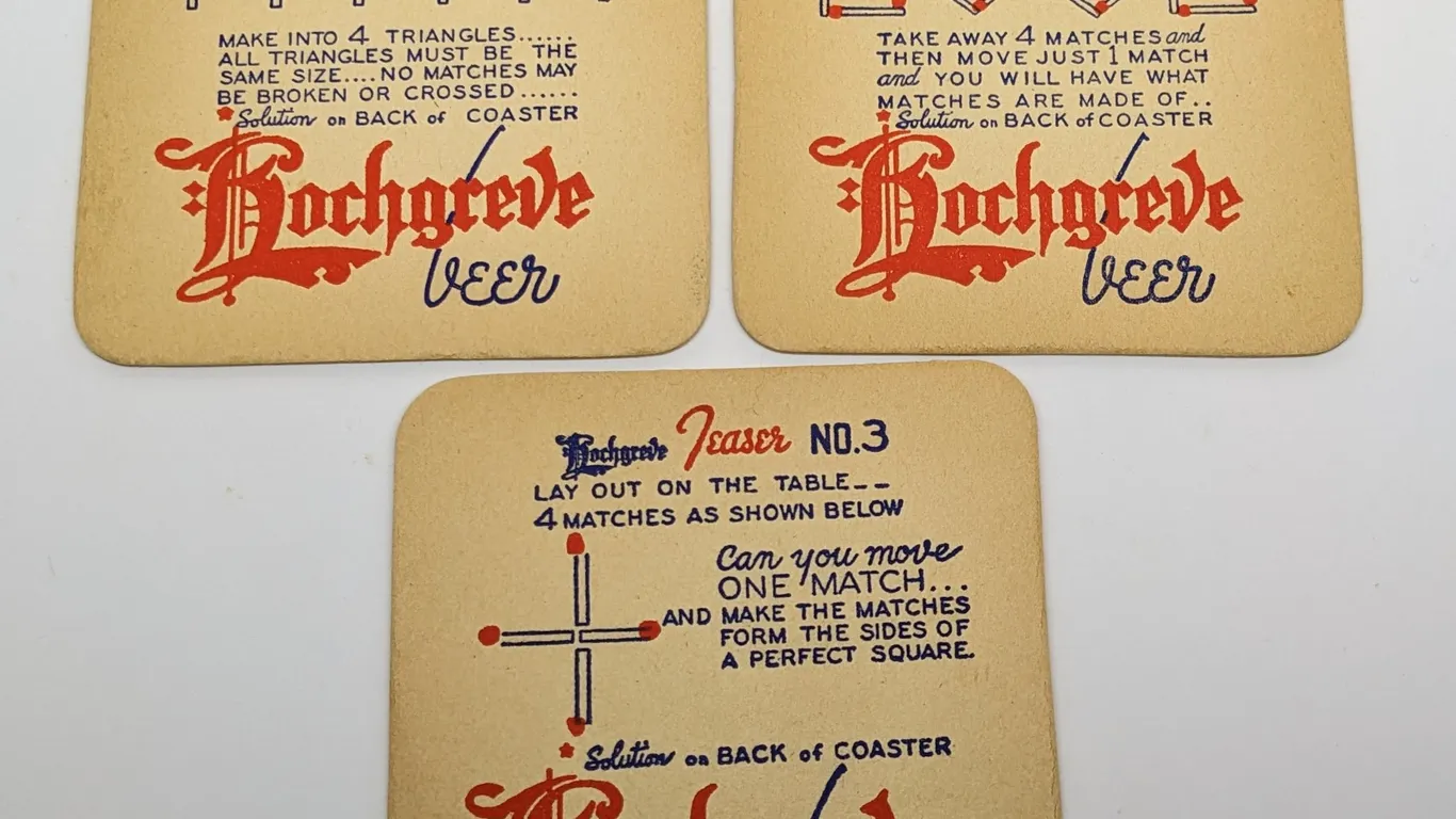 NO 1,2 & 3 HOCHGREVE BEER TEASER COASTERS GREEN BAY WISCONSIN