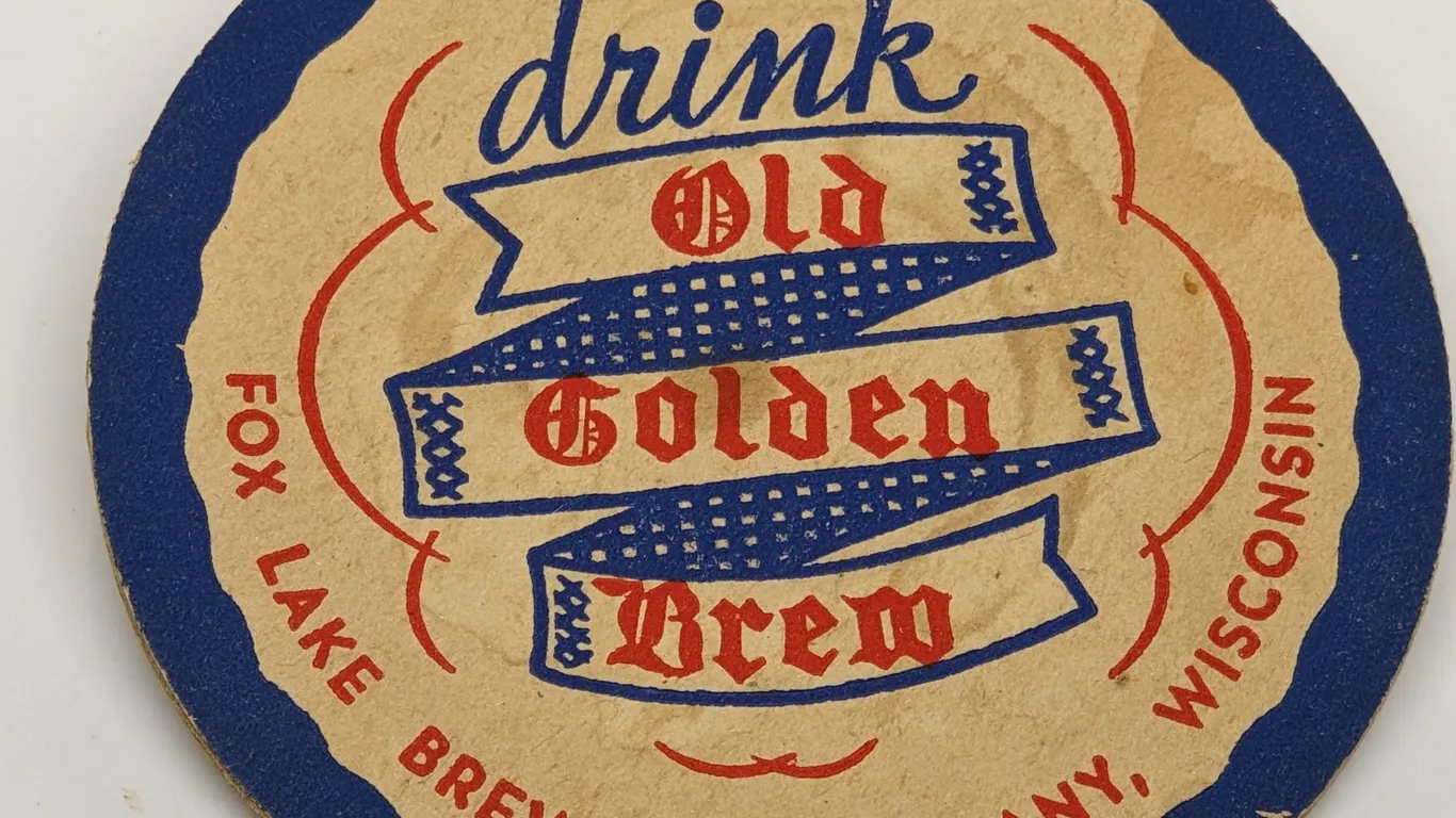OLD GOLDEN BREW BEER COASTER FOX LAKE WISCONSIN