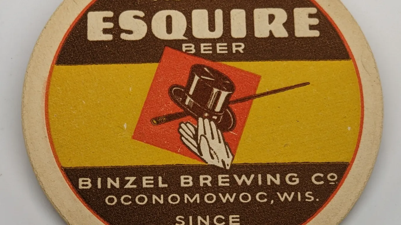 ESQUIRE BEER COASTER BINZEL BREWING OCONOMOWOC WISCONSIN
