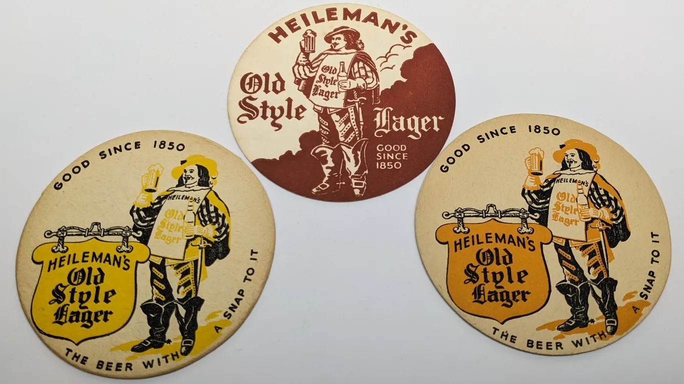 3- HEILEMANS OLD STYLE LAGER BEER COASTERS LA CROSSE WISCONSIN