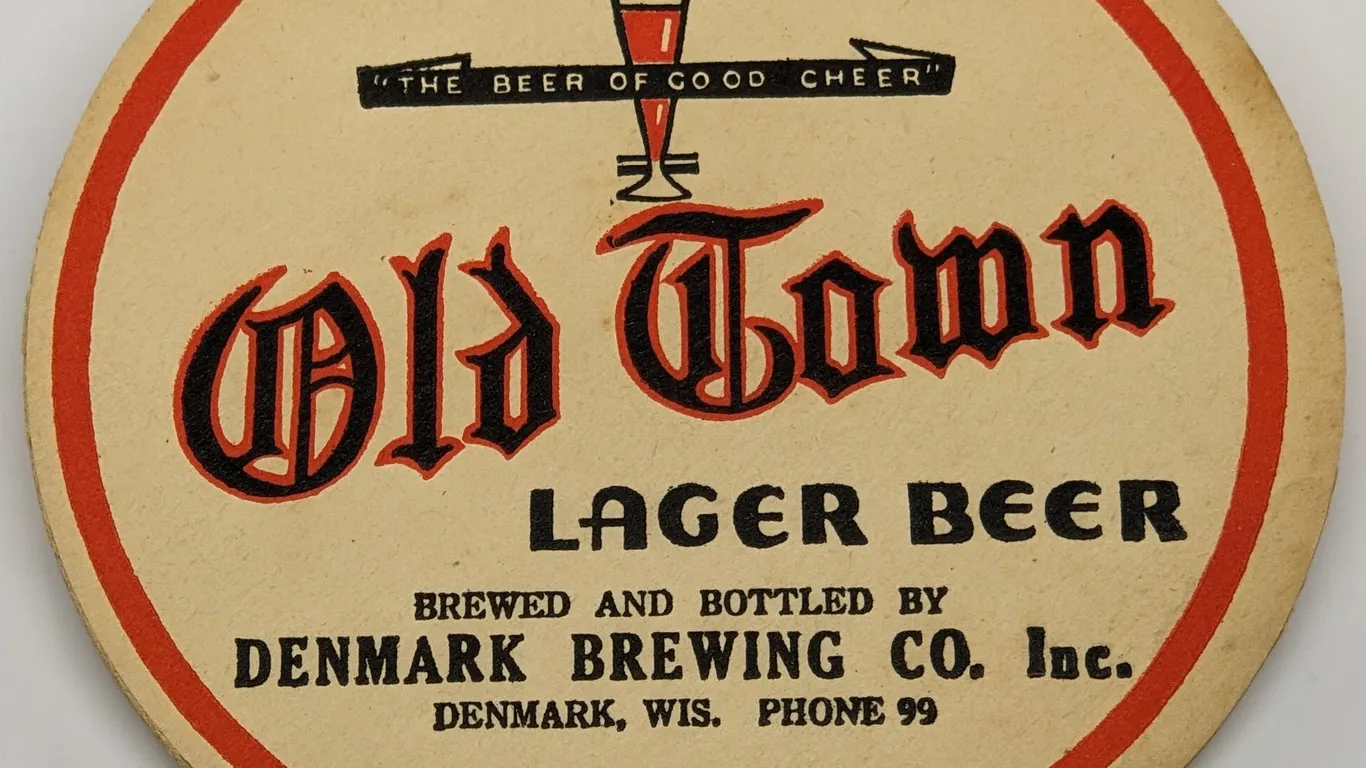 OLD TOWN LAGER BEER COASTER DENMARK WISCONSIN