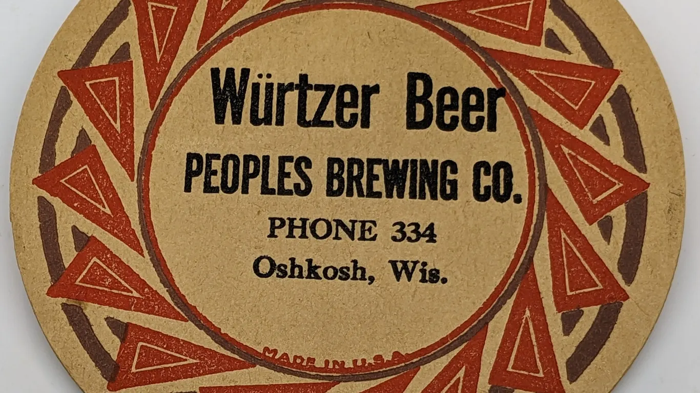 WURTZER BEER COASTER PEOPLES BREWING OSHKOSH WISCONSIN