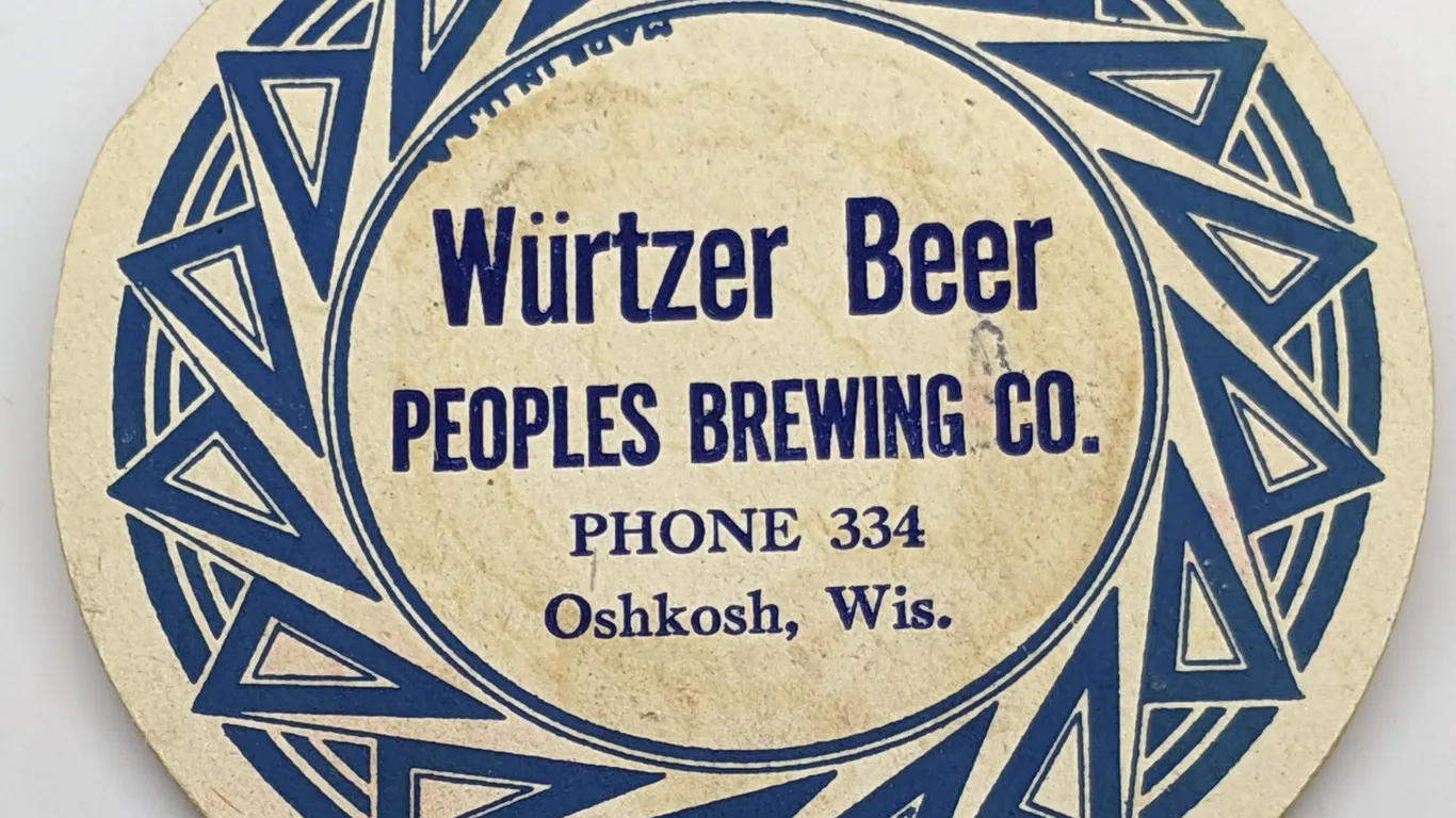 WURTZER BEER COASTER PEOPLES BREWING OSHKOSH WISCONSIN