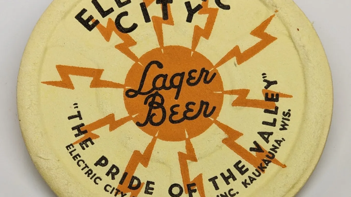 ELECTRIC CITY LAGER BEER COASTER KAUKAUNA WISCONSIN