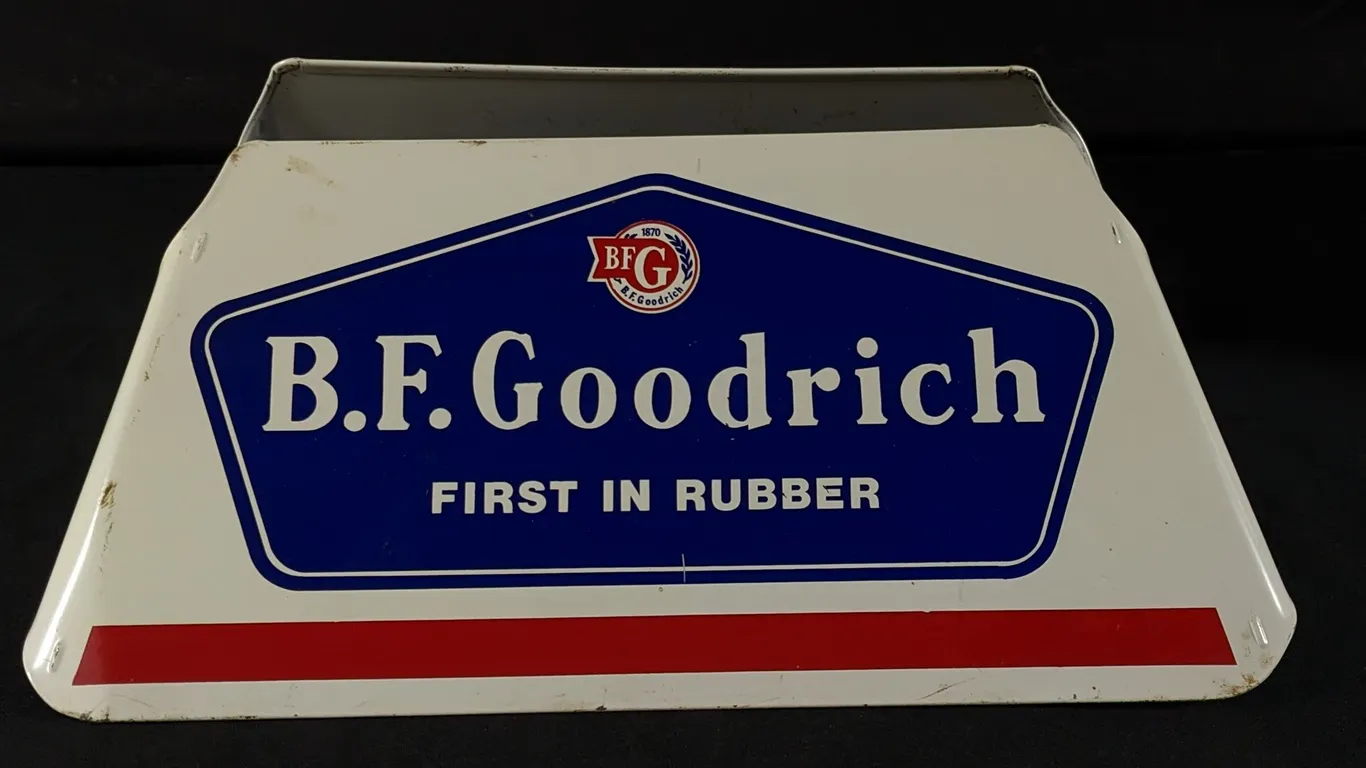 TIN TIRE RACK SIGN BF GOODRICH FIRST IN RUBBER