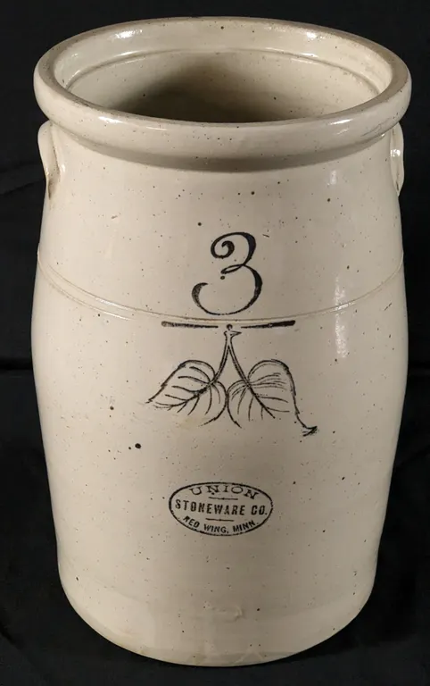 3 GAL RED WING STONEWARE BLACK ELEPHANT EAR BUTTER CHURN CROCK