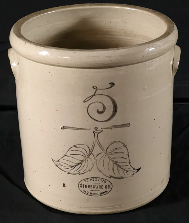 5 GAL RED WING STONEWARE BLACK ELEPHANT EAR CROCK