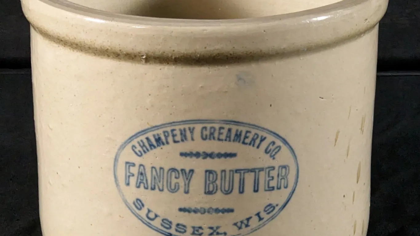 10# RED WING ADVERTISING STONEWARE BUTTER CROCK CHAMPENEY CREAMERY FANCY BUTTER SUSSEX WISCONSIN