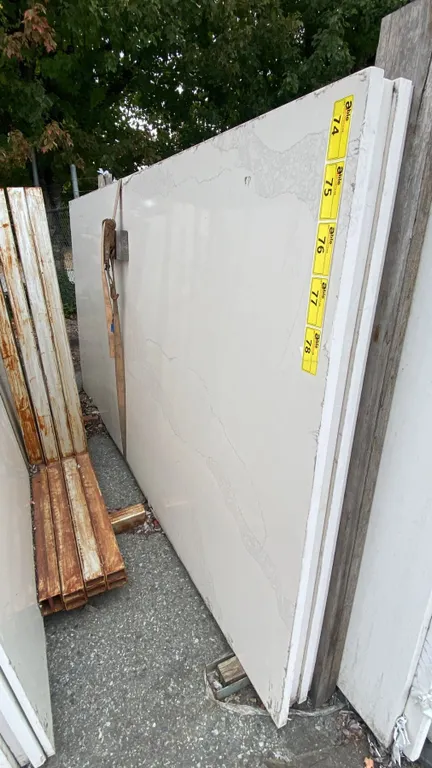 1 WHITE STONE WITH GREY GRAIN COUNTERTOP SLAB APPROX 10' 7"L X 5' 4"W X 1 1/4" THICK