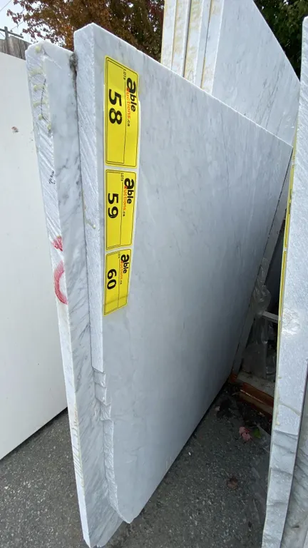 1 STONE COUNTERTOP SLAB WHITE WITH GREY GRAIN APPROX 10' 3"L X 4' 2"W X 1 1/4" THICK