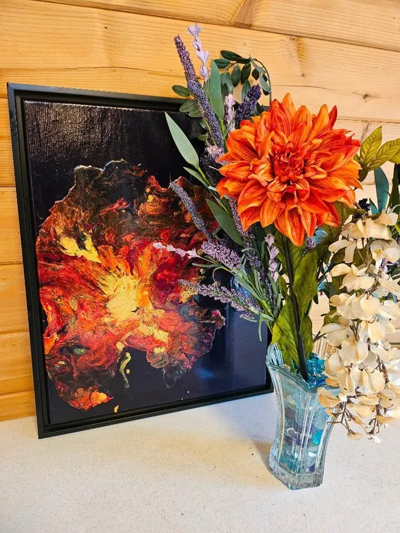 Original Painting with Faux Flower Arrangement