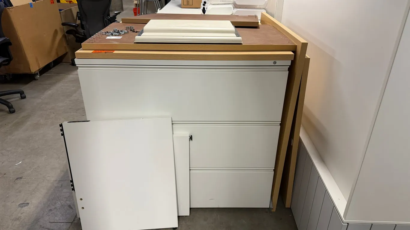 3-Drawer File Cabinet With Desk (Disassembled)
