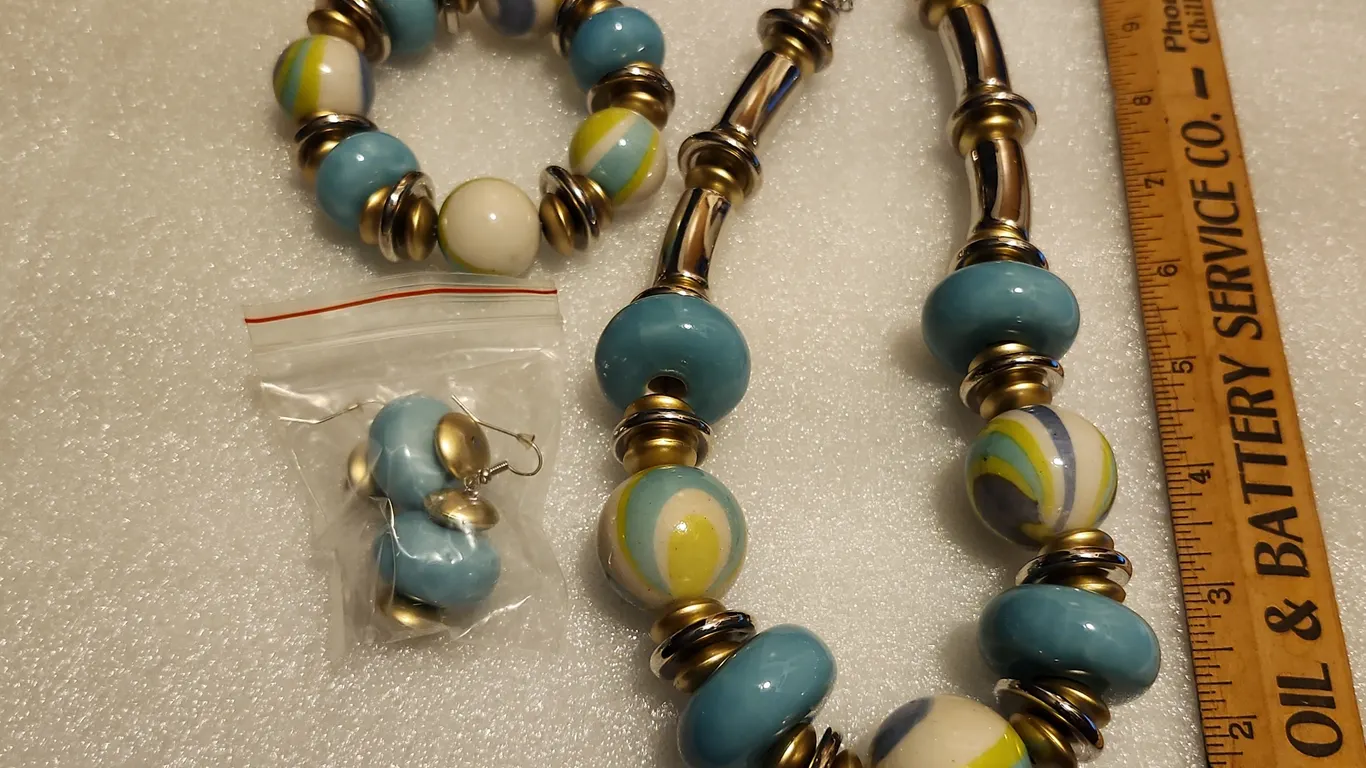 Beaded Necklace, Bracelet, & Earring Set