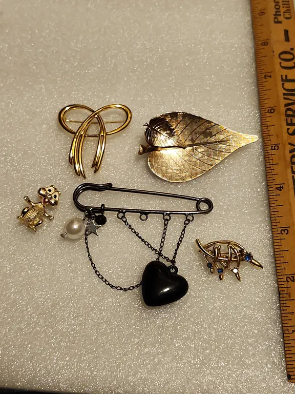 5 Brooches/Pins-1 Trifari, Etc.