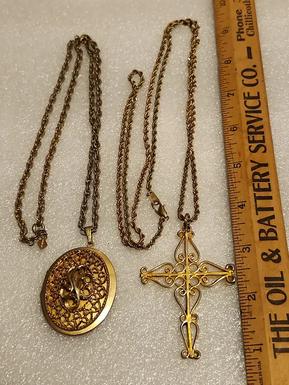 Cross Necklace Chain Marked 14K GP & Sarah Cov Locket Necklace