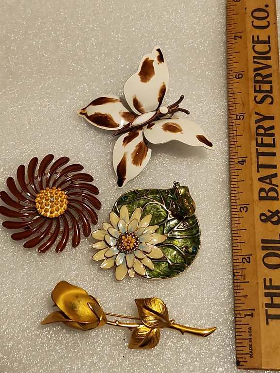 3 Flower & 1 Butterfly Brooches