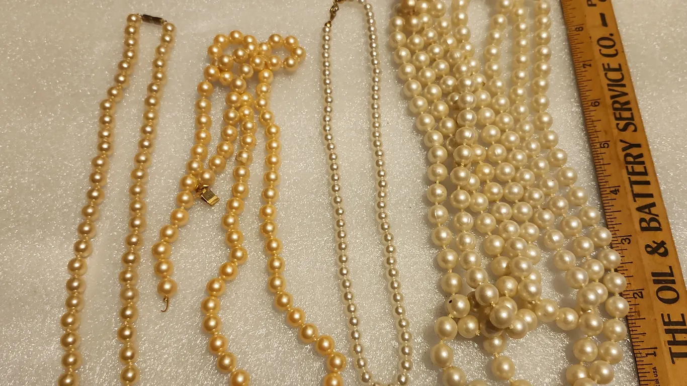 4 Pearl Like Necklaces-One Needs New Clasp
