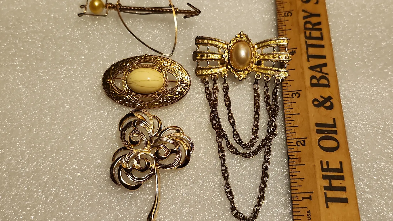 4 Brooches-1 Marked Sarah, etc.