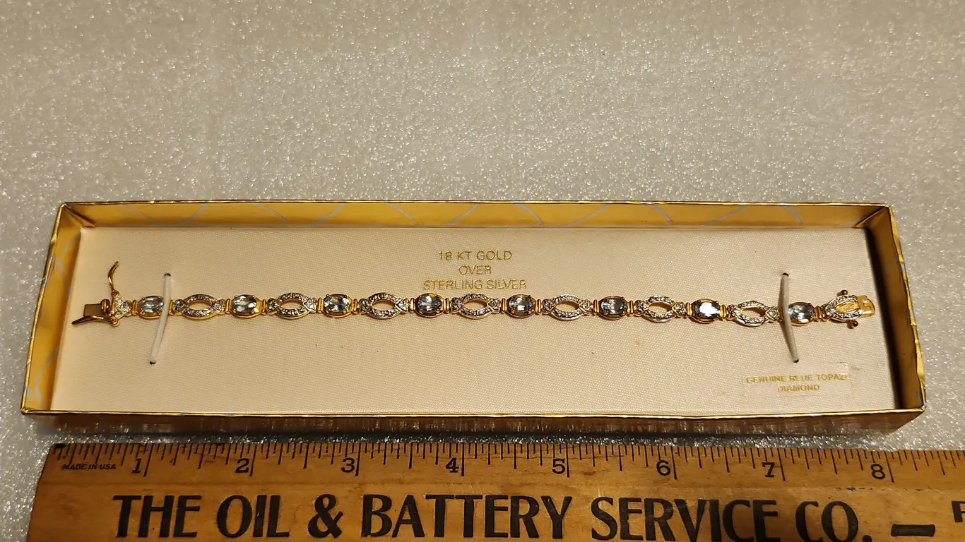 Genuine Blue Topaz Diamond 18KT Gold Over Sterling Silver Bracelet