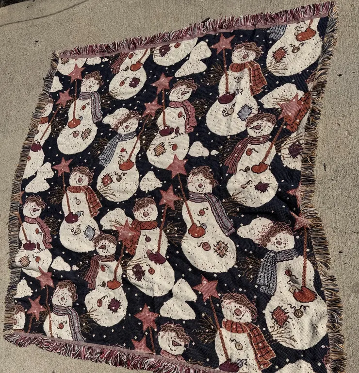 Snowman Christmas Woven Throw Blanket with Fringe