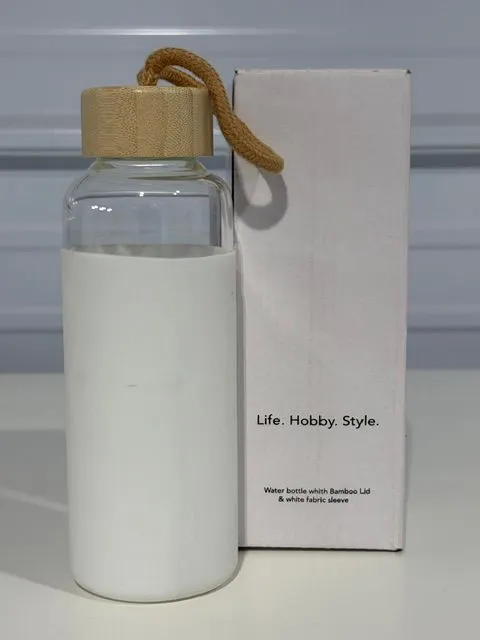 *NEW* Case of Glass Water Bottles' with Silicone Sleeve & Bamboo Lid - Qty 93 +/-