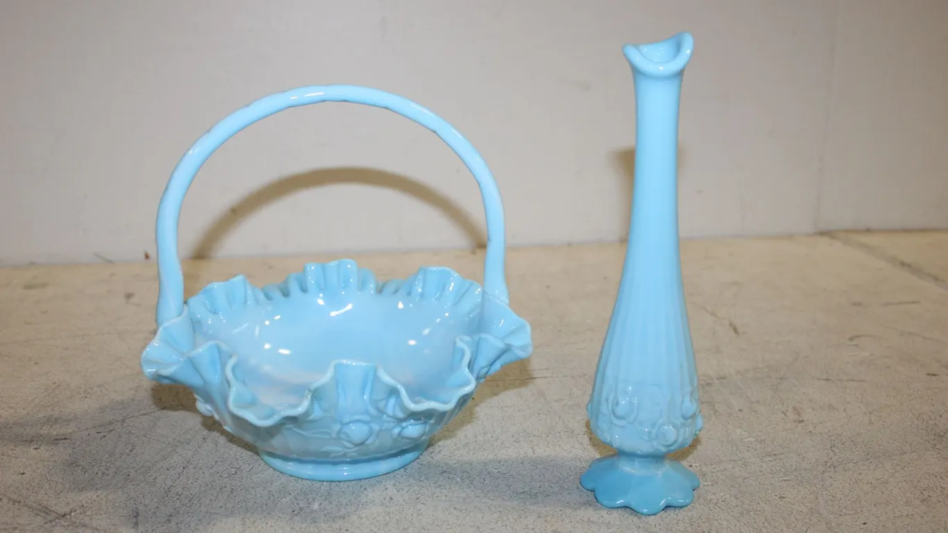 Fenton Cabbage Rose Blue Glass