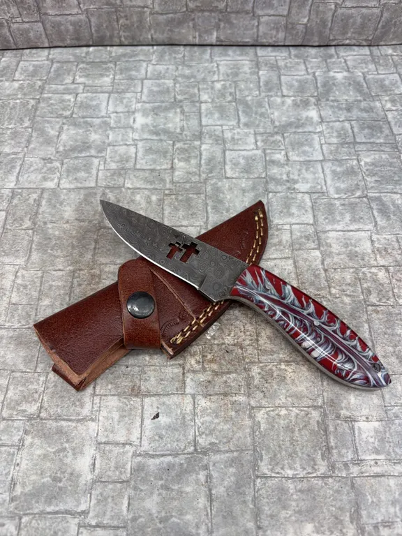Handmade Damascus Steel Knife with Leather Sheath