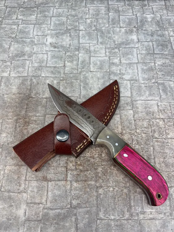 Handmade Damascus Steel Knife with Leather Sheath
