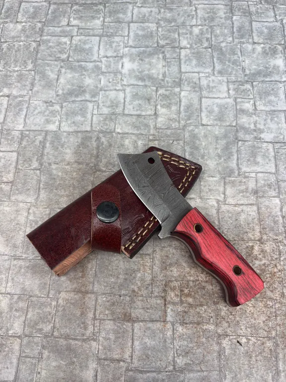 Handmade Damascus Steel Knife with Leather Sheath
