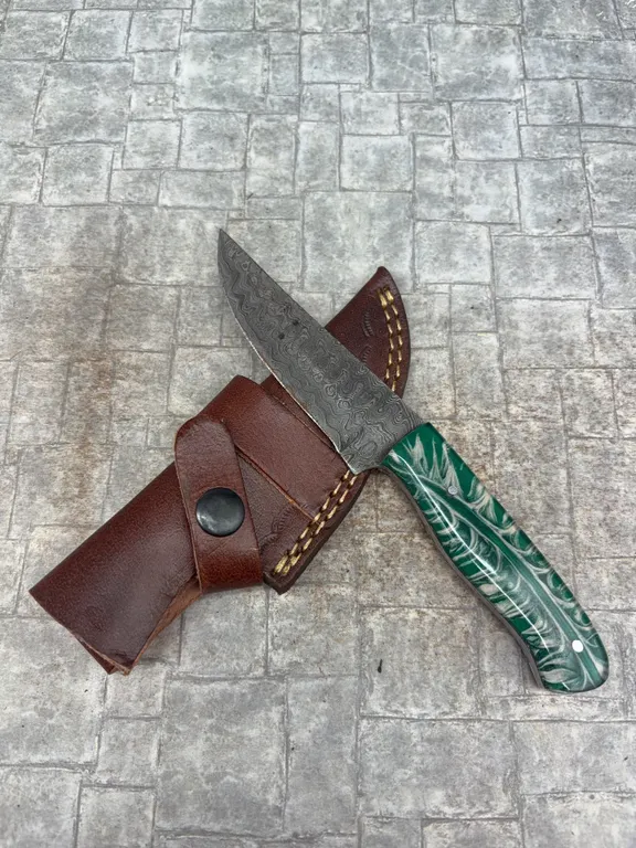 Handmade Damascus Steel Knife with Leather Sheath