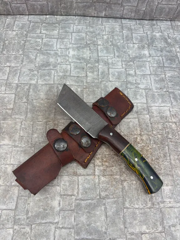 Handmade Damascus Steel Knife with Leather Sheath